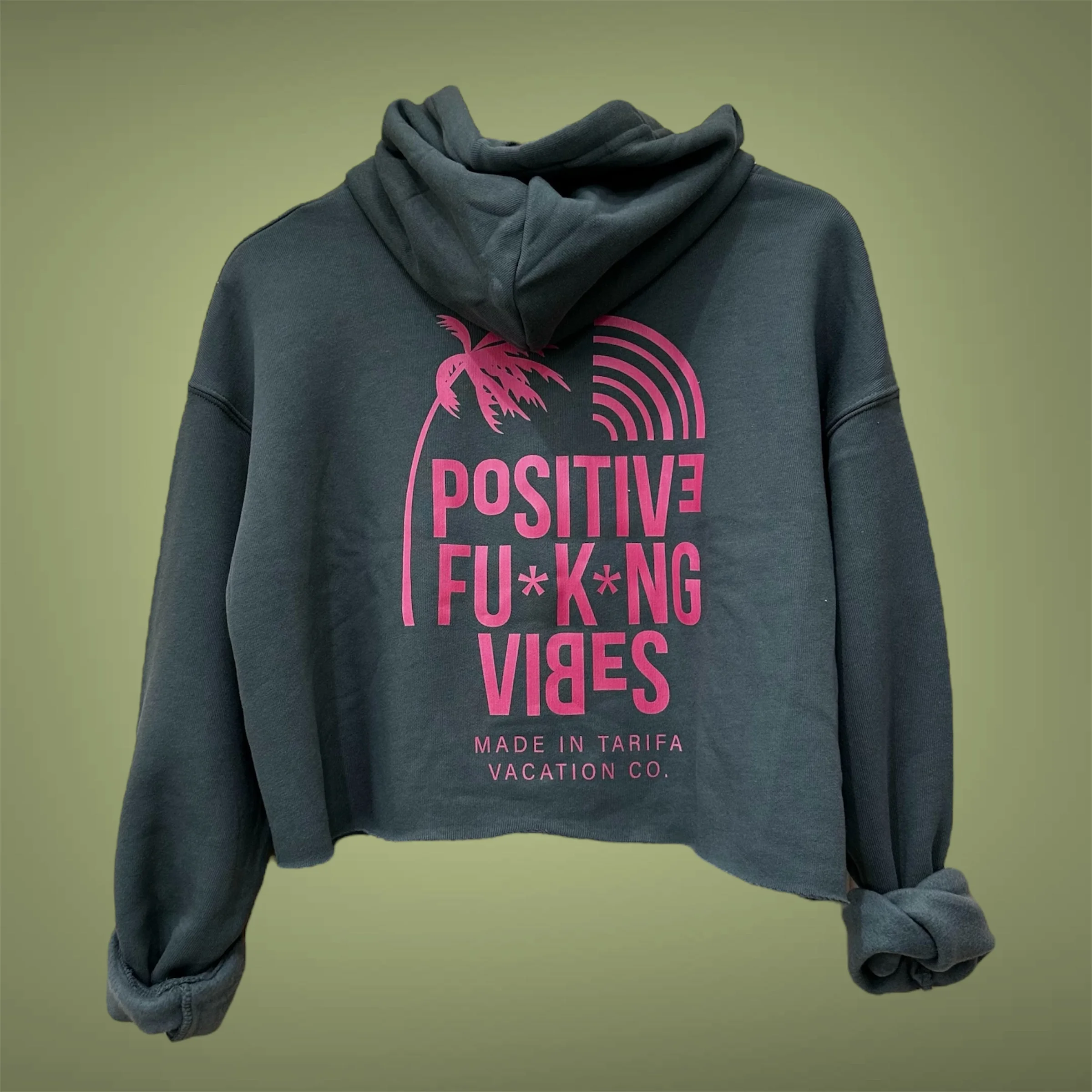 Sudadera Corta con capucha khaki Positivevibes