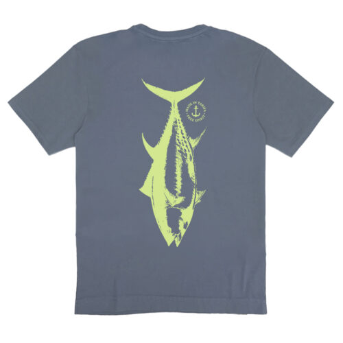 foto de camiseta manga corta índigo con el diseño del atún de made intarifa