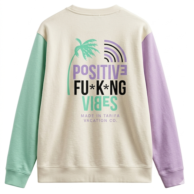 sudadera sin capucha surfer tricolor positivevibes madeintarifa back