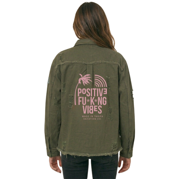 Cazadora vaquera khaki positive fucking madeintarifa back modelo
