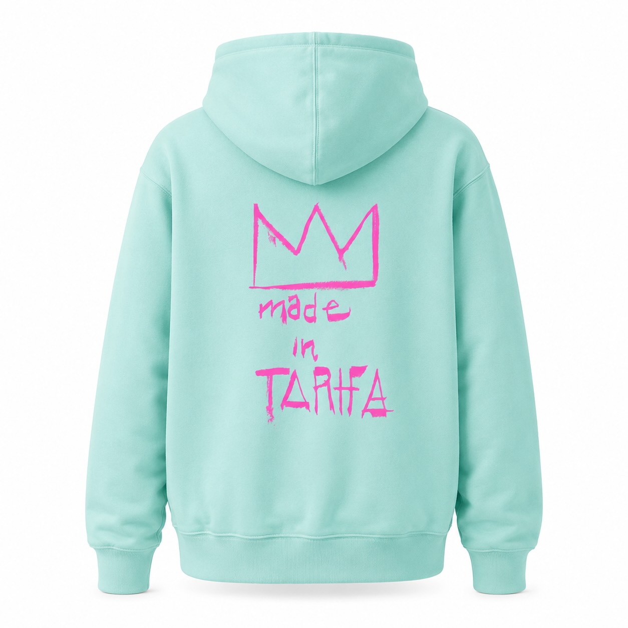 sudadera con capucha cremallera azul wave corona fluor rosa fornt madeintarifa