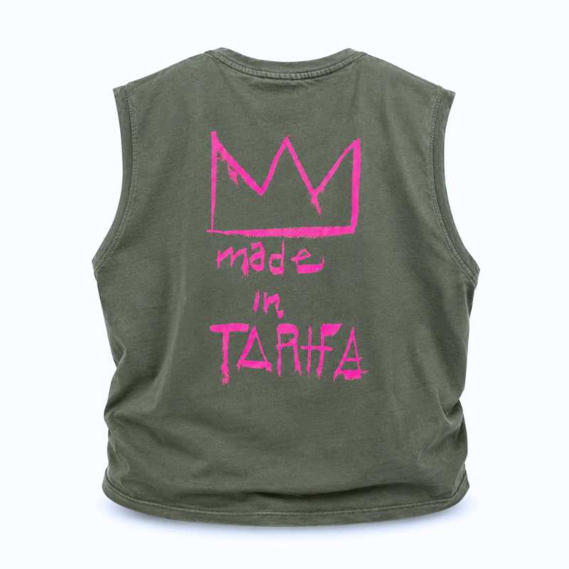 camiseta tirante chica crep kaki corona rosa fluor madeintarifa back